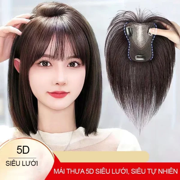 tóc mái thưa phủ hói siêu lưới 5D tóc thật 100%, tóc giả che hói mái thưa có rãnh da đầu