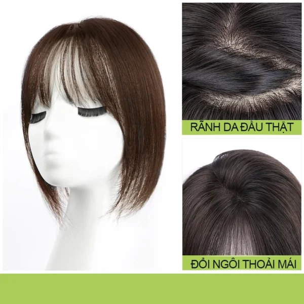 tóc mái thưa phủ hói siêu lưới 5D tóc thật 100%, tóc giả che hói mái thưa có rãnh da đầu