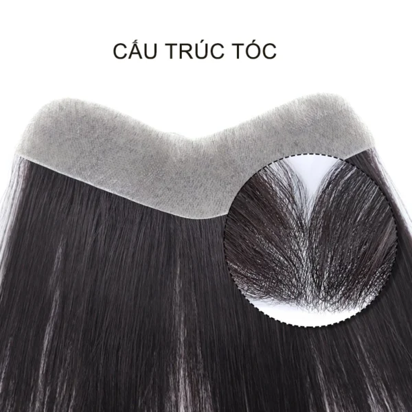 Mái dán che hói chữ M được làm từ 100% tóc thật, tạo được nhiều kiểu mái đa dạng