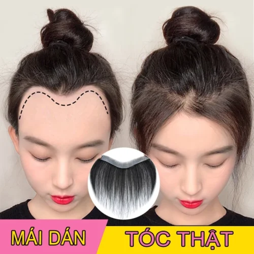 Mái dán che hói chữ M được làm từ 100% tóc thật, tạo được nhiều kiểu mái đa dạng