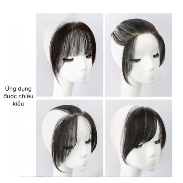 Mái dán che hói chữ M được làm từ 100% tóc thật, tạo được nhiều kiểu mái đa dạng