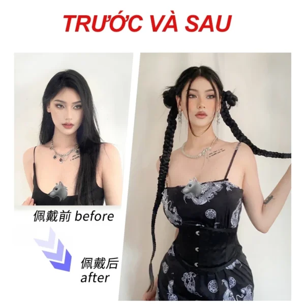 Tóc giả thắt bím dài 60cm cho nữ, phụ kiện tóc tết thắt bính chơi tết