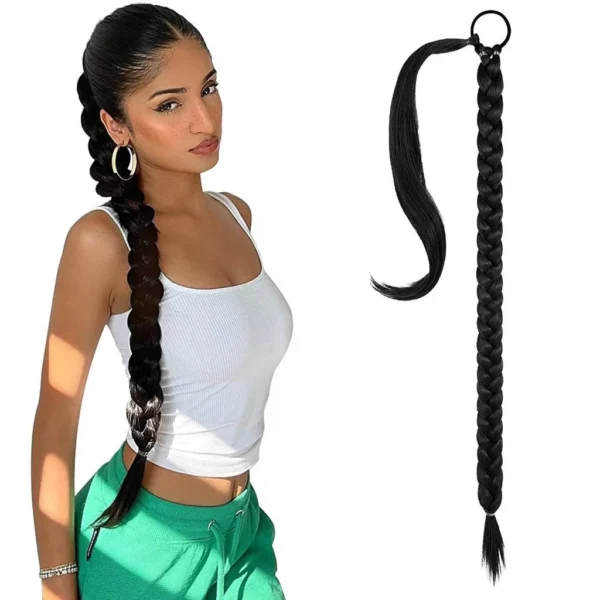 Tóc giả thắt bím chung với tóc thật dài 80cm cho nữ, tóc tết bính giả chung tóc thật giúp tự nhiên