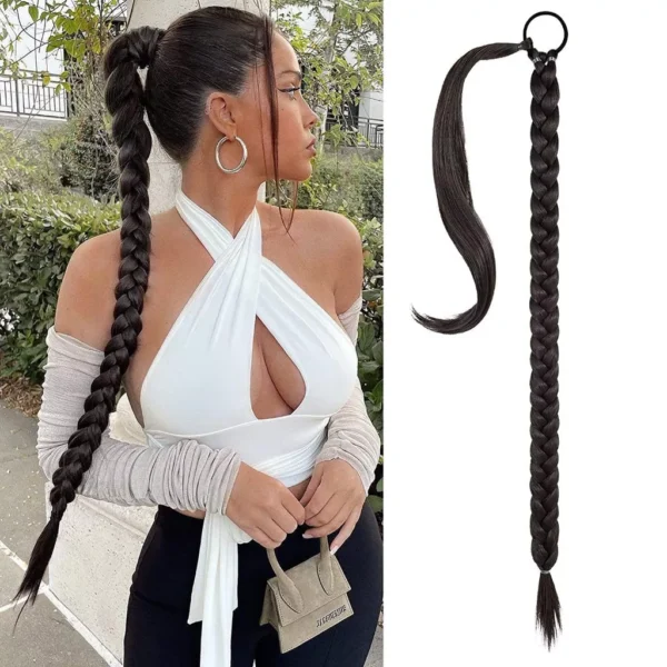 Tóc giả thắt bím chung với tóc thật dài 80cm cho nữ, tóc tết bính giả chung tóc thật giúp tự nhiên